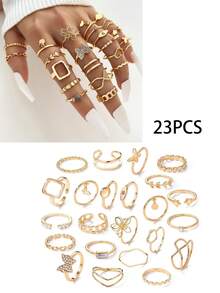 6/23pcs Diamond Set Pearl Row Diamond Twist Ring For Women's Daily Wear - Yellow Gold - View 7