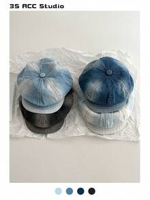 复古牛仔报童帽，贝雷帽，大号八角帽，设计师款，百搭，修脸，艺术家帽，水洗做旧报童帽，休闲装，文艺风，小众复古做旧报童帽 - 彩色 - 查看 2