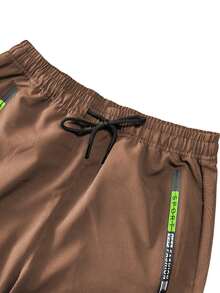 Hidkat Plus Size Women's Spring/Autumn Letter Print Cargo Pants With Drawstring Waist, Suitable For Casual Outdoor Wear Sports - Camel - View 5