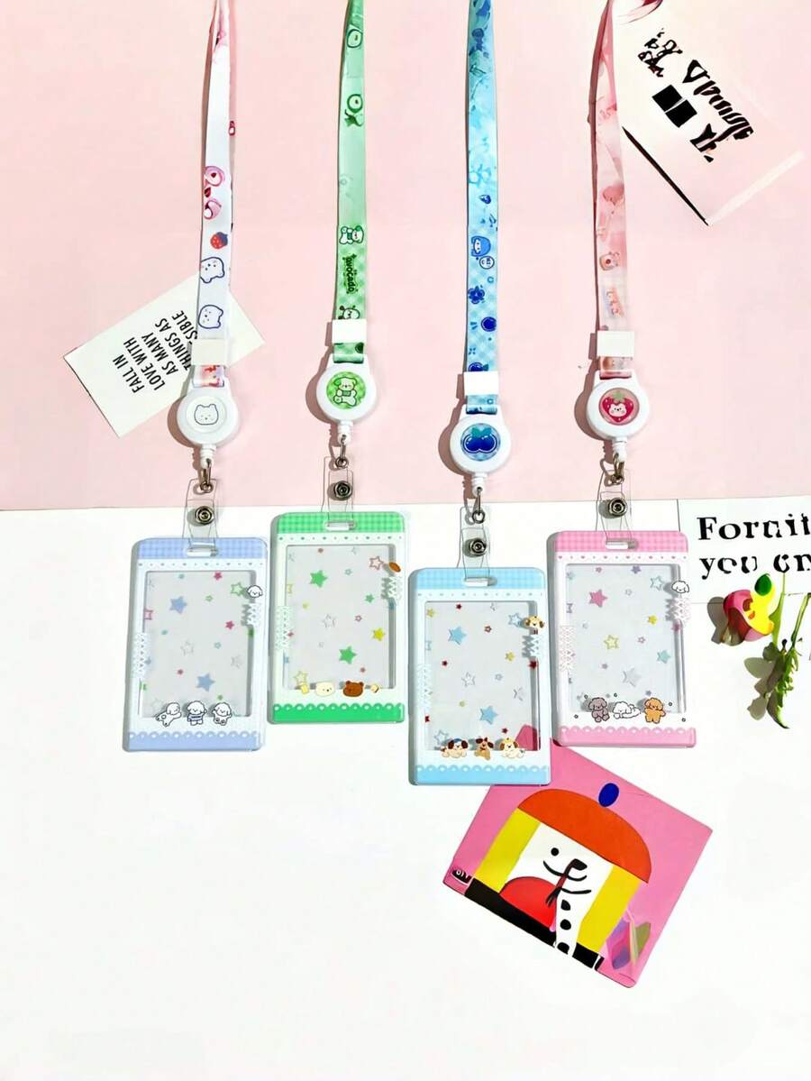 Bộ 2 chiếc kẹp thẻ rút gọn + kẹp dây đeo, trang trí họa tiết dễ thương/động vật/hình thù - Vòng không từ tính, phù hợp với thẻ ID, thẻ ngân hàng, thẻ sinh viên - Dây đeo dài, phù hợp cho hội nghị, văn phòng, trường học (Tương thích với thẻ từ tính) - Nhiều màu - Xem 1