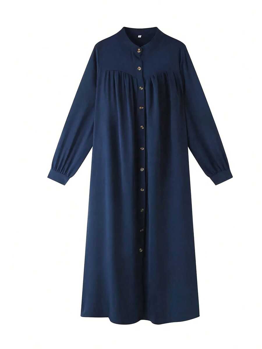 Ramadhan Solid Button Front Burqa, Elegant Long Sleeve Jacket, Women Clothing - Blue - View 1
