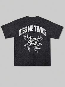 Áo thun nam tay ngắn dáng rộng phong cách đường phố rock rap Fractyr | Họa tiết thiên thần | Thiết kế tinh tế | Món đồ không thể thiếu cho mùa xuân/hè | Phong cách retro | Đa năng | Vải đã qua xử lý | Món quà hoàn hảo cho bạn bè | Thể hiện cá tính độc đáo - màu đen - Xem 1