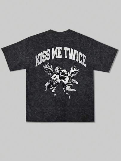  Fractyr 男士时尚休闲街头摇滚说唱宽松短袖T恤 | 天使印花 | 精致设计 | 春夏必备 | 复古风 | 百搭易穿，做旧水洗棉面料 | 送朋友的完美礼物 | 展现你的独特个性