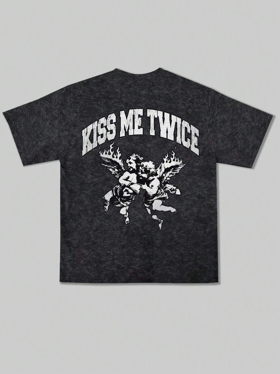 Áo thun nam tay ngắn dáng rộng phong cách đường phố rock rap Fractyr | Họa tiết thiên thần | Thiết kế tinh tế | Món đồ không thể thiếu cho mùa xuân/hè | Phong cách retro | Đa năng | Vải đã qua xử lý | Món quà hoàn hảo cho bạn bè | Thể hiện cá tính độc đáo - màu đen - Xem 1