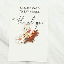 1pc/2pcs/5pcs Cute Dachshund & Daisy Flower Keychain, Comes With Greeting Card, Creative Pet Dog Car Pendant, Sausage Dog Charm, Thoughtful Gift For Friends And Family - Multicolor - View 3