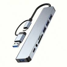 3.0 高速 USB-C 集线器 USB 分线器 8 合 1 USB 扩展器，配备 4 个 USB 端口、1 个 USB-C 端口、TF/SD 卡读卡器和 3.5mm 音频输出接口 - A - 查看 10