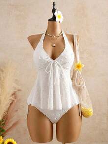 Bellisia Women's Relaxed Vacation Polka Textured Fabric Camisole Yellow Bikini Tankini Elegant Dress Women Beach Outfit Women's Beach Bikinis Summer 2026 Women's Summer Vacation, Graduation Season, Wedding Season, Back-To-School Season, Easter Season Party & Lunch Cute Casual Summer Camisole - Sweet,, Countryside Style Knit Texture, Ruffle Detail, Elastic Waist, Relaxed Hemline, High Low Design, Yellow Spaghetti Strap Tankini New Year's Wear Party A Numbered Women's Off--Neck And Backless Casual Vacation Topboho Easter Beach Outfits Hawaii Music Festival Tropical Vacation Yellow Bathing Suit Set Vintage Swimsuit Lemon Bathing Suit Lace Swimsuit Seashell Bathing Suit - 白色 - 查看 1