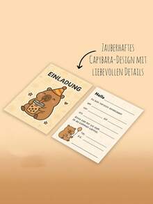 12张卡通水豚主题生日派对邀请函，适合儿童、性别揭晓派对、婴儿派对游戏用品 - 彩色 - 查看 2