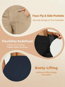 3-Pack Solid Elastic Waist Straight Leg Pants,Women's High Waist Leggings,Fitness Leggings Soft Yoga Pants,Women's Leggings,Casual Slim Straight Leg Trousers, Elegant For Commuting - 3 CÁI - Xem 5