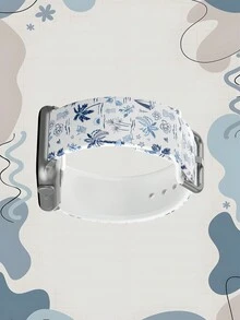 1条海军蓝椰树帆船图案柔软弹力透气舒适替换表带，适用于三星、荣耀智能手表，尺寸可选38mm、40mm、41mm、42mm、46mm、45mm、44mm、49mm，沙滩度假礼物，花卉图案日常休闲硅胶表带，兼容苹果手表Ultra SE/11/10/9/8/7/6/5/4/3/2/1 - 彩色 - 查看 5