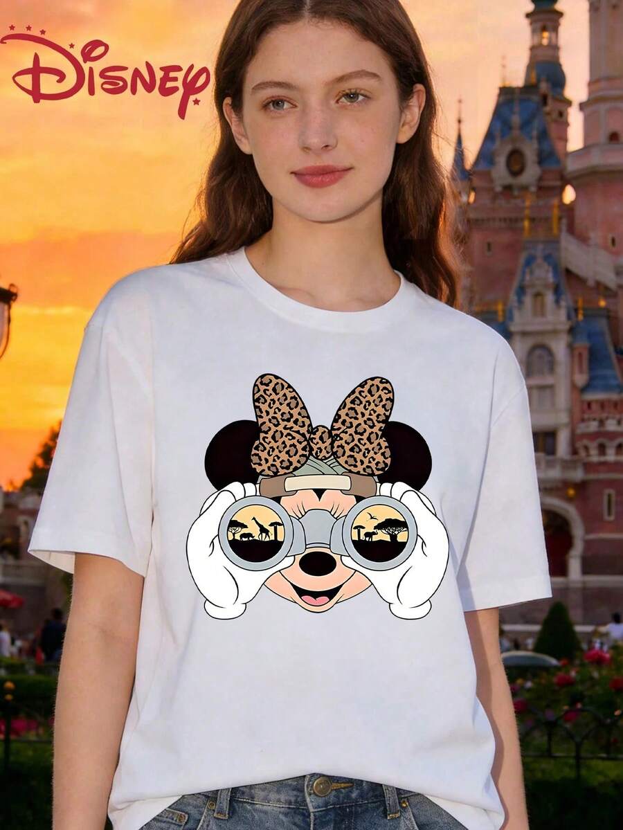 Disney Women's Casual Cotton Round Neck Short Sleeve Regular Minnie Mouse Graphic Tee - trắng - Xem 1