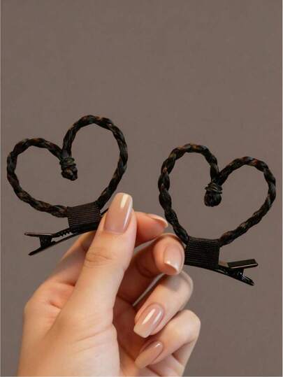 2pcs Fashionable, Youthful, Cute Heart-Shaped Hair Clips, Hair Pins And Hair Accessories, Suitable For Girls