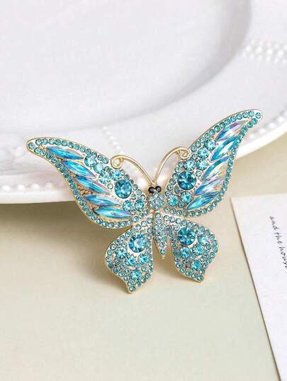 1pc Fashionable Elegant Colorful Vibrant Crystal Butterfly Brooch, Suitable For Party, Gathering, Casual & Versatile Wear
