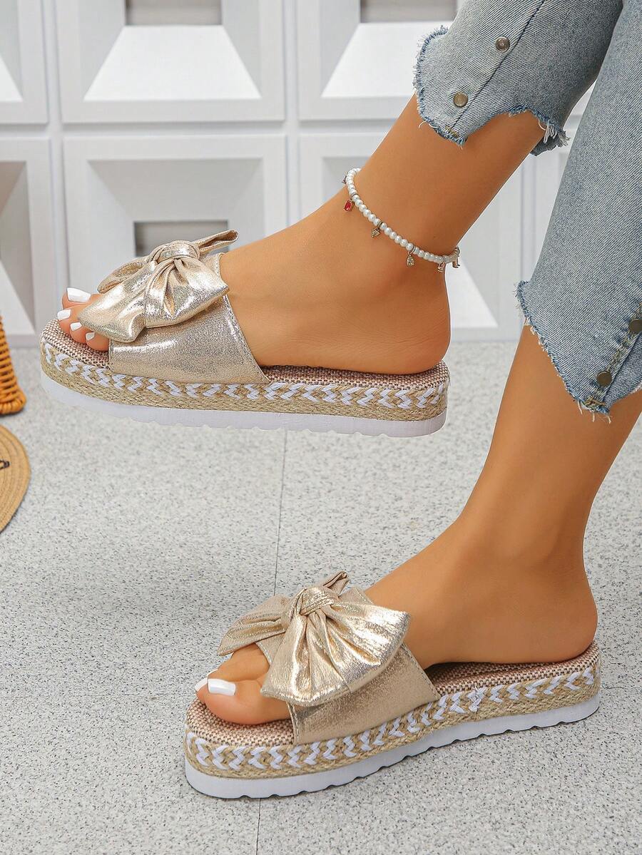 Women's Summer Vacation Bohemian Style Platform Slippers - Champagne - View 1