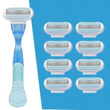 女士手动脱毛剃刀,三层不锈钢刀片,可更换安全刀头,粉色手柄,更显年轻美丽 - 淺藍色 - 查看 13