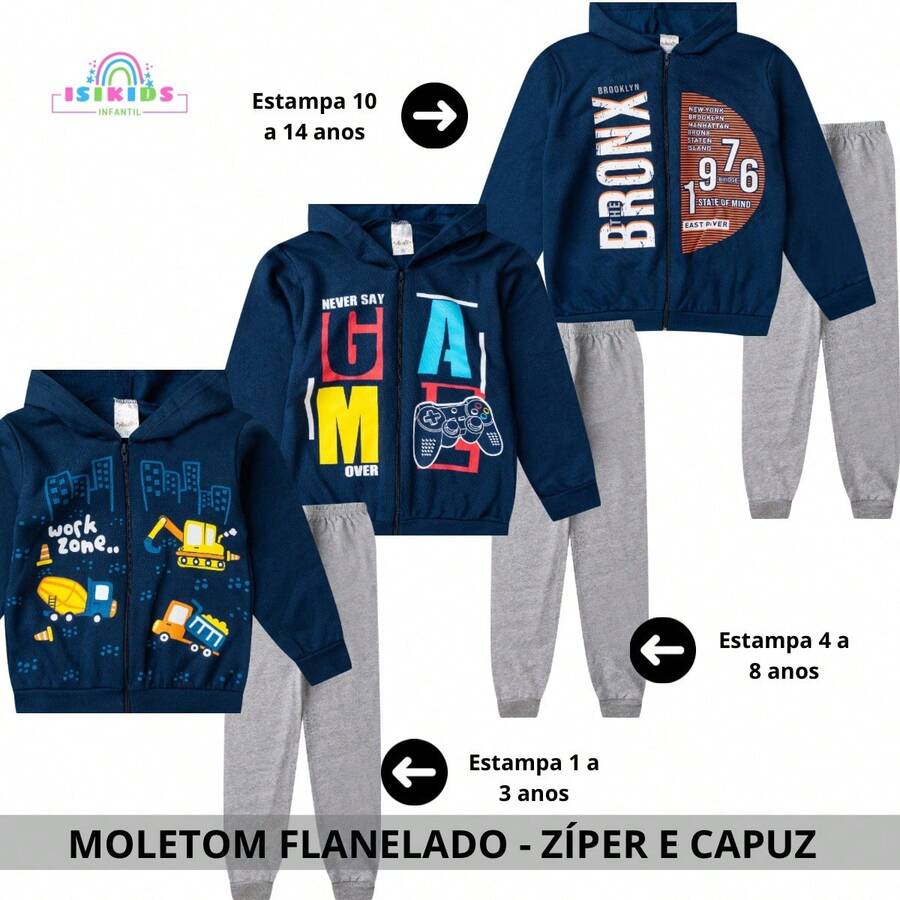 Children's/Teenagers' Winter Fleece Set (Ages 2-14) With Zipper And Hood - 藏蓝色 - 查看 1