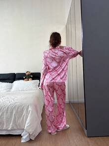 Dreamivo 2件套女士领结长袖睡衣套装 - 粉色 - 查看 2