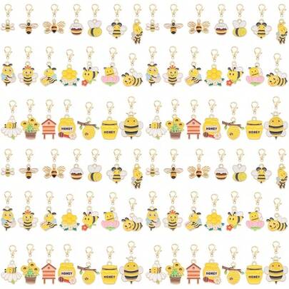 6个黄色蜜蜂蜂窝合金珐琅吊坠，带龙虾扣，款式随机，适合DIY钥匙扣和手工配件