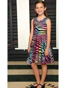 Girl Dresses Sleeveless Cute Pattern Casual Sundress 4-13 Years - Đen Đỏ - Xem 4