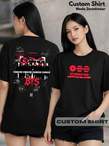 Unisex K-Pop World Tour  T-Shirt, Korean Idol Style, Fan Music Tour, Streetwear Print, 100% Cotton - 黑色 - 查看 2