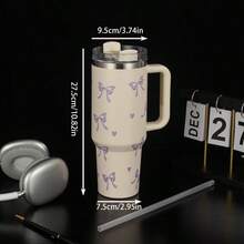 1 Peça Garrafa de Água de Grande Capacidade de 1200ml/40oz com Design de Letra e Cereja, com Alça e Canudo, Duas Tampas, Adequada para Água, Leite, Aveia, Chá, Suco, Café da Manhã, Café, Bebidas, Ideal para Café, Casa, Restaurante, Festa, Escritório, Dia dos Pais, Dia das Mães, Amigo, Namorado/Namorada, Família, Professor, Presente para Colegas de Trabalho, Halloween, Natal - Bege - Visão 10