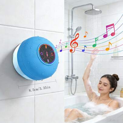 浴室音箱，迷你无线蓝牙音箱，电子礼品迷你便携式音箱，带吸盘和麦克风，适用于浴室、家庭无线电话、迷你卡拉OK机，大音量音箱