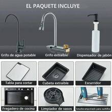 Senlesen Níquel cepillado/Gris metalizado Fregadero de Cocina Acero Inoxidable 80cm, Tarja Moderna con Grifo de Cascada, Cuchillero Integrado y Dispensador de Jabón, para Cocina, Bar o Comedor(80 * 46cm) - Gris metalizado (80 cm x 45 cm) - Ver 7