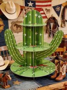 1 Set Cactus Shaped Cake Stand, Western Cowboy Theme Birthday Party Cupcake Dessert Display Rack, Outdoor Western Cowboy Theme Birthday Cake Tower Stand, Suitable For May 5th Mexican Theme Cake Decoration. Mexican Birthday Party Cake Plate, Mexican Party Decor, Cactus Desktop Center Decor, Suitable For Wedding And Birthday Party Decoration, Summer Mexican Theme Party Tabletop Decor, Cowboy Riding Horse Party Tabletop Decor, Cowboy Theme Birthday Party Supplies - 仙人掌 - 查看 5