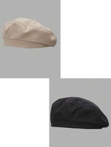 1/2/3 件装 儿童女童纯色人字纹平顶贝雷帽 弹性帽子 可爱配饰 时尚儿童帽 日常休闲帽 - 貝雷帽 - 查看 14