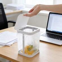 Japanese Style Desktop Trash Can, Mini Household Kitchen/Living Room Countertop Garbage Holder, Flip-Top Desk Trash Bin - B - View 5