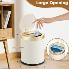 1 Piece 3.17 Gallon Large Capacity Push Top Oval Waste Bin, Multi-Layer Inner Bucket, Odor Proof Durable Plastic Trash Can For Kitchen, Bedroom, Living Room And Bathroom - 奶油白 - 查看 11