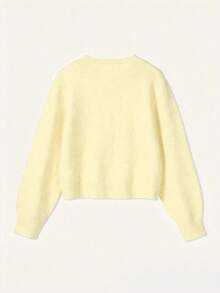 Spring Autumn Winter New Light Yellow Round Neck Single Breasted Knit Women's Top, Casual Y2K Style Cardigan, Suitable For Daily Commute Wear - Light Yellow - View 8