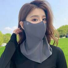 Women Sunscreen Veil Summer Neck Face Mask UV Protection Breathable Ice Silk Sun Protection Masks Veils Outdoor Sport Face Cover - 黑色 - 查看 3