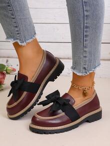 法式复古一脚蹬乐福鞋，女士时尚百搭低帮鞋 - 紅色 - 查看 1