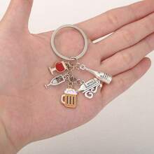 1 pieza Llavero de aleación con esmalte de la serie de vino tinto, llavero creativo y lindo adecuado para regalar a amigos - Unitalla - Ver 1