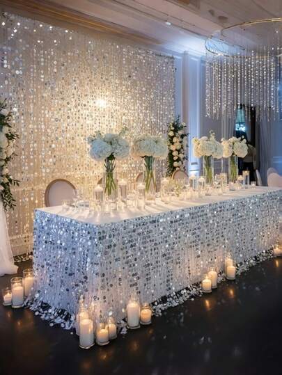 6pcs Silver Sequin Set, 196.85 Inches, Shiny, Sparkling, Dreamy Wedding Essential, Holiday Decor PVC Sequin Hanging Decorations, Wedding Arch Backdrop, Room Divider, Blinds