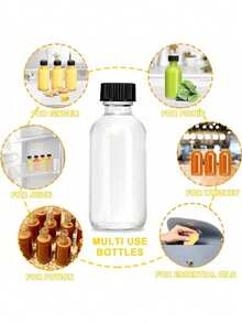 1/6/12pcs Mini Ginger Juice Bottles, 2oz Reusable Transparent Bottles With White Screw Cap, Leak-Proof, Suitable For Liquids, Juices, Jams - Black - View 8