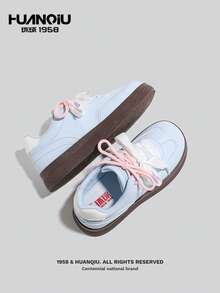 HUANQIU 蓝白厚底运动鞋，女士休闲鞋，千禧运动鞋，条纹百搭休闲鞋，四季皆宜 - 藍色 - 查看 3