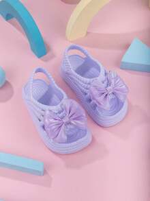 Sweet Glitter Bow Kids Sandals, Soft Sole Non-Slip Toddler Walking Shoes, Girls Breathable Beach Shoes For Summer - Purple - View 10