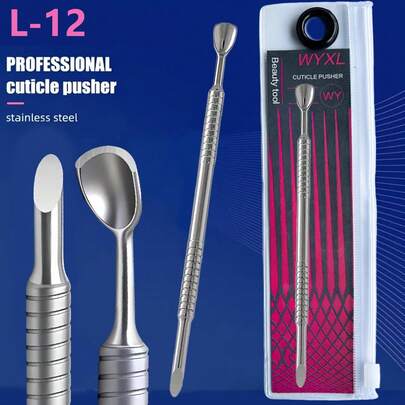 WYXL - 双头不锈钢角质层推棒，斜角蹄形角质层去除器，专业美甲师工具，经久耐用，适合沙龙使用，符合人体工学的防滑手柄设计