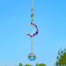 天然紫水晶碎石空心月亮八角珠水晶球风铃水晶太阳吊坠，黄水晶 - A - 查看 11