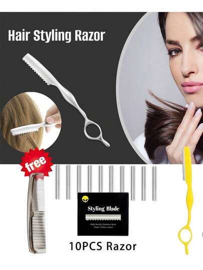CKZXS Stainless Steel Thinning Razor, Suitable For Both Professional Salons And Home Use, Trims Hair And Shapes Texture. Includes 10 Sharp Blades.