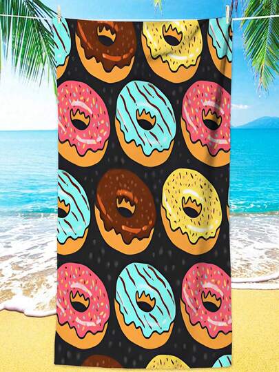 1pc Colorful Donut & Chocolate Donut Design Super Soft & Quick Dry Oversized Beach Towel, Suitable For Travel, Swimming, Camping