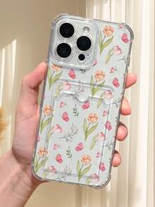 1PC Diseño de jardín primaveral con tulipanes rosados y mariposas en acuarela: Funda transparente tipo billetera, protección completa para la cámara, compatible con iPhone 17/16/15/14/13/12/11/Pro/ProMax, compatible con Galaxy A54/S24 Ultra/Plus, compatible con Moto/Galaxy/Redmi/Honor/OPPO, a prueba de golpes y almacenamiento, diseño minimalista - transparente - Ver 4