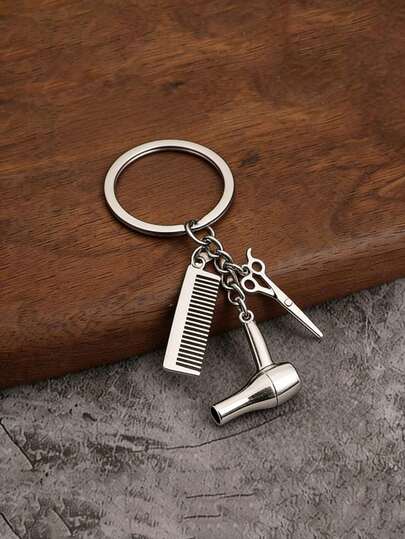 1pc Street Style Golden Scissors, Hair Dryer, Comb Keychain, Car Decor, Bag Charm, Cute Gothic/Y2K Style