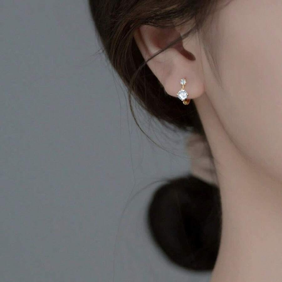 1对精致铜锆石耳环，奢华小众高端耳环 - 彩色 - 查看 1