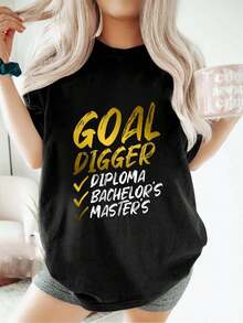 Camiseta de graduación de la clase de Goal Digger de la escuela secundaria, universidad, moda, suelta, informal, deportiva, de verano, cuello redondo, manga corta, para mujer - Negro - Ver 6