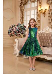 Girls Sequin Dress Sleeveless Prom Party Formal Graduations Fancy Tween Girls Dresses Size 5-12 - Đen-xanh - Xem 4