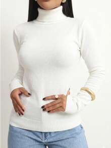 Closet Malhas Women's Turtleneck Sweater With High Neck Knit | Basic Winter Knit Sweater - trắng - Xem 2