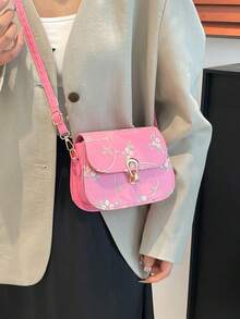 Minimalist Floral Embroidery Mini Crossbody Bag (Pattern Random) - Hot Pink - View 7